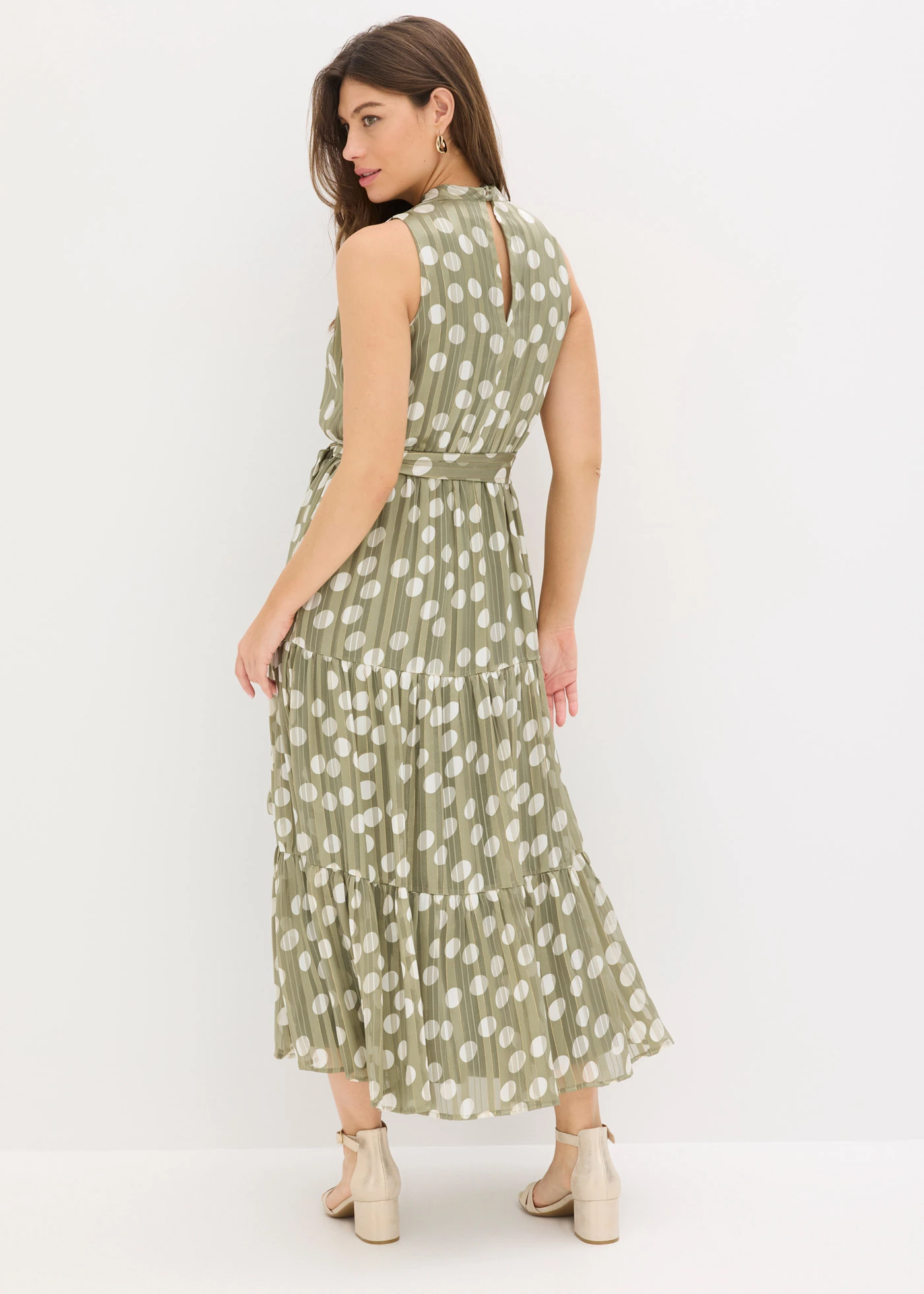 Chiffon jurk met glitter • olijfgroen-wit gedessineerd • bonprix online shop