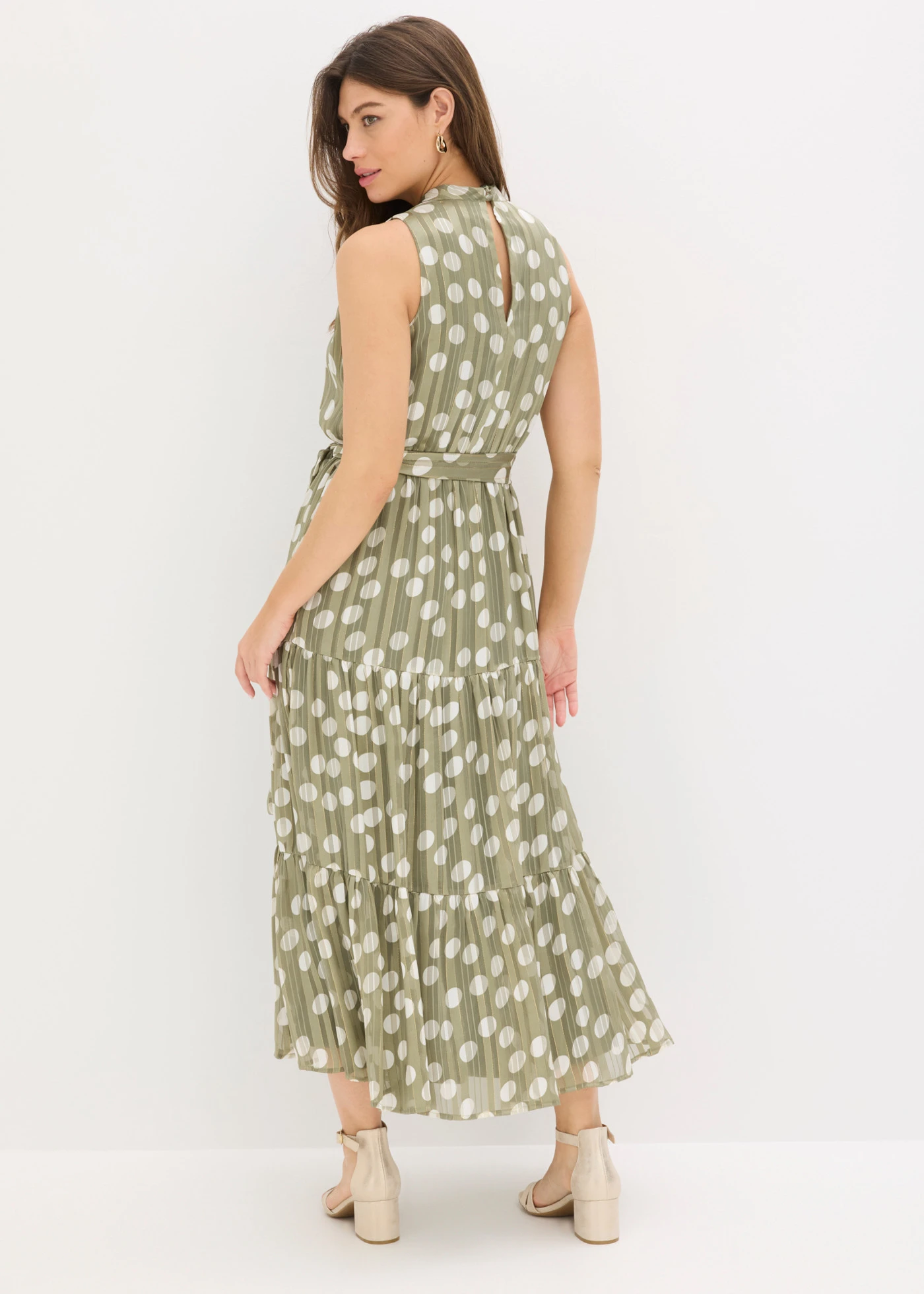 Šifónové šaty s leskom • olivová/biela potlačená • obchod bonprix