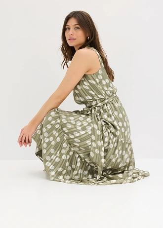 Robe en mousseline avec fil brillant, Couleur: olive/blanc imprimé