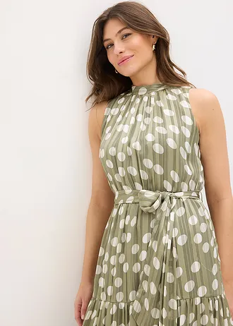 Chiffon jurk met glitter • olijfgroen-wit gedessineerd • bonprix online shop