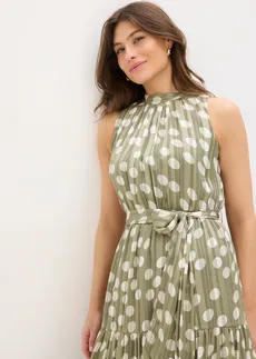 Sukienka szyfonowa z połyskiem • oliwkowo-biały z nadrukiem • sklep bonprix