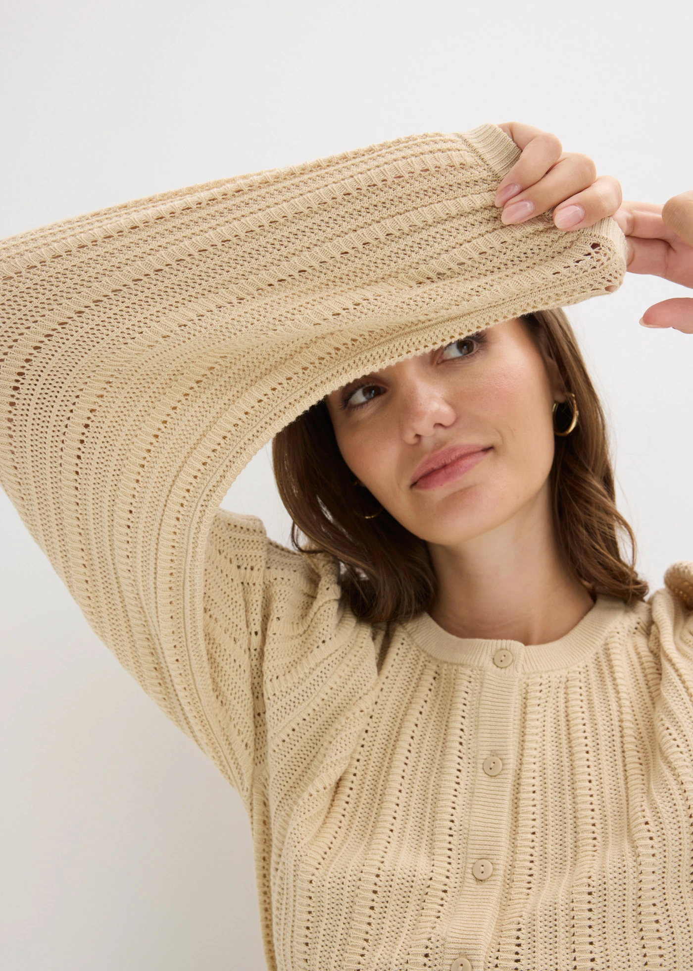 Ajour trui in katoenmix • lichtsand • bonprix online shop