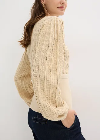 Ajour trui in katoenmix • lichtsand • bonprix online shop