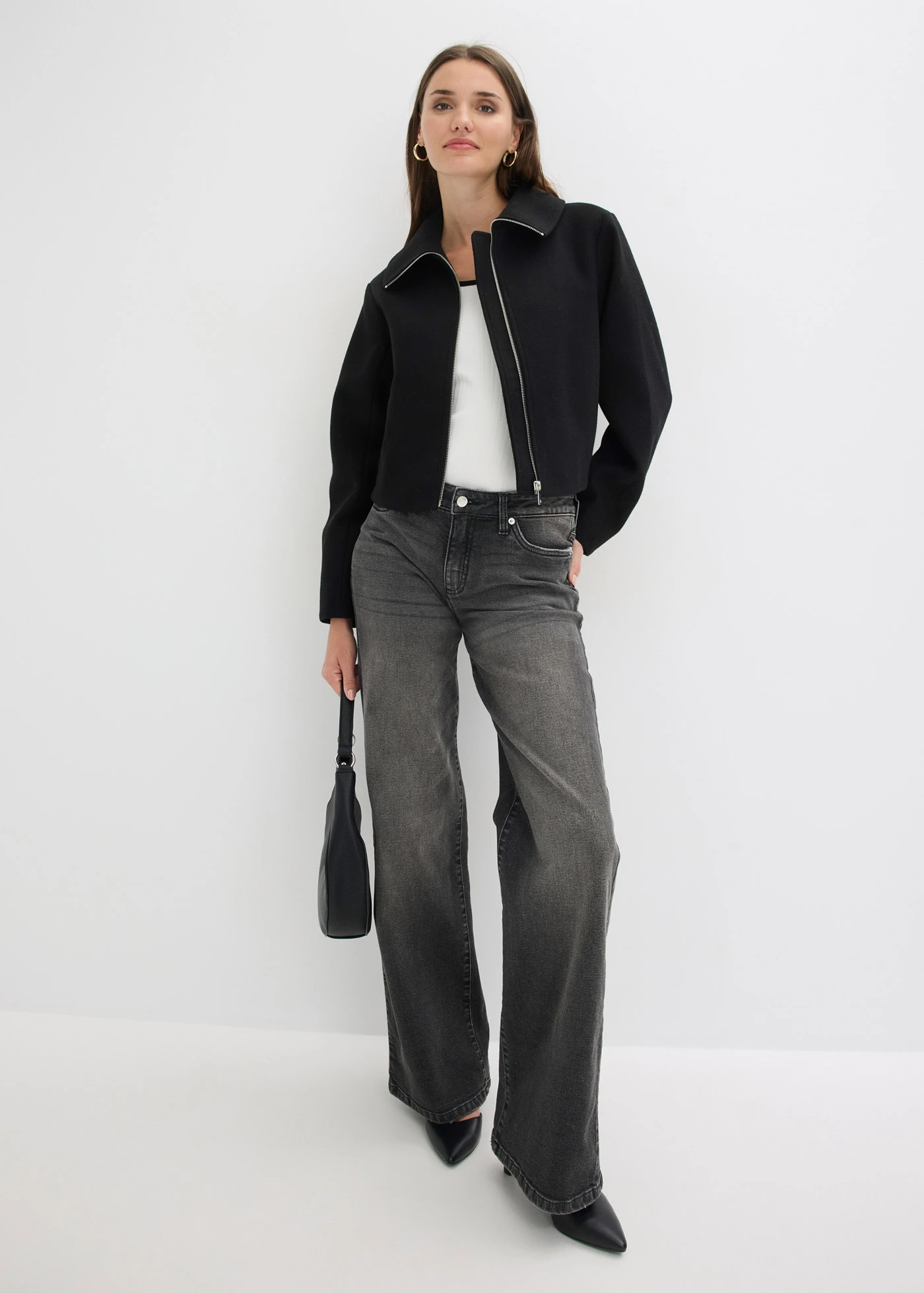 Kurtka oversize na podszewce • czarny • sklep bonprix