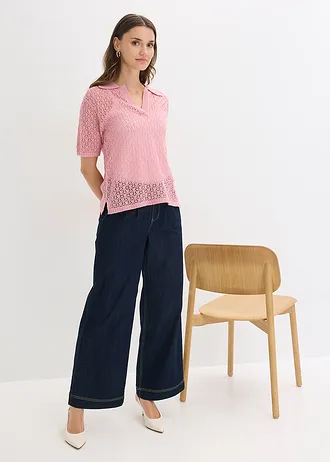 Pulover ajurat, culoare: violet-orhidee fumuriu