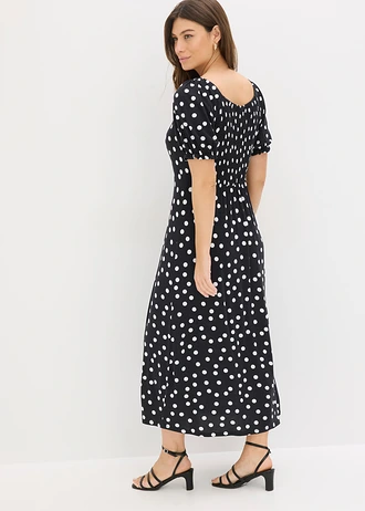 Rochie midi din mix cu viscoză • negru/alb cu buline • magazin bonprix