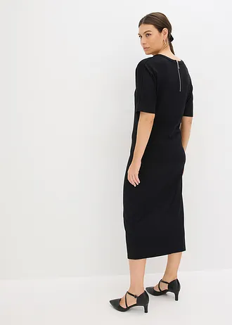 Robe midi en Punto di Roma confortable, Couleur: noir