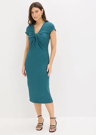 Robe en jersey de crêpe texturé, Couleur: vert poivre