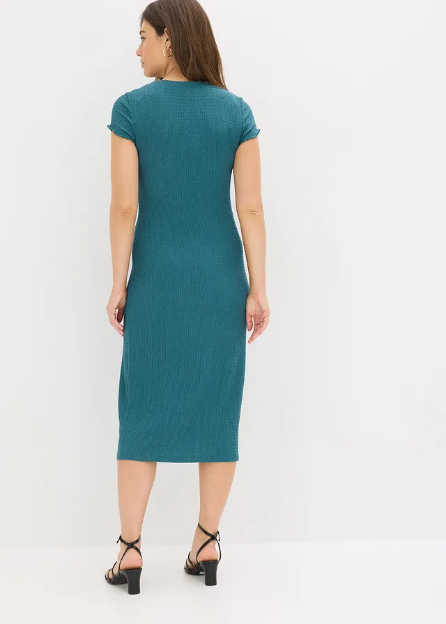 Robe en jersey de crêpe texturé, Couleur: vert poivre