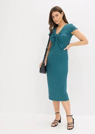 Robe en jersey crêpe texturé • vert poivre • Boutique bonprix