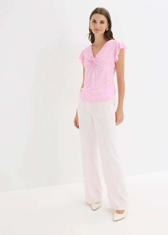 Shirt met viscose, Kleur: roze-wit gebloemd