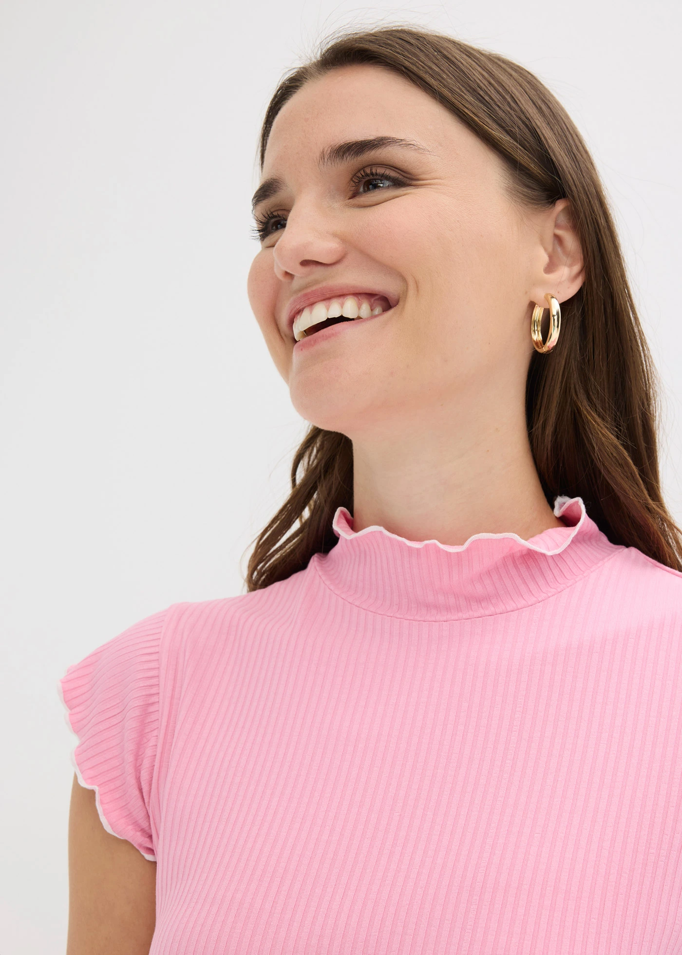 Geribd shirt in een viscosemix • roze-wolwit • bonprix online shop