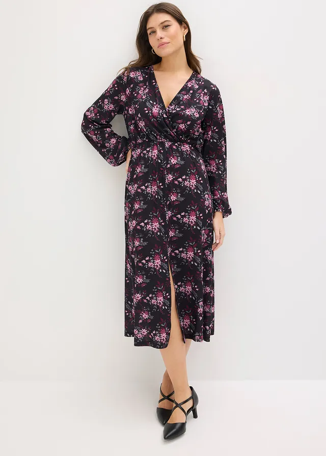 Jersey jurk met ballonmouwen • zwart gebloemd • product-page.page-title-suffix