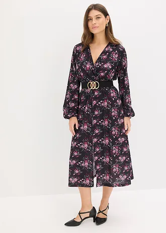 Jersey jurk met ballonmouwen, Kleur: zwart gebloemd