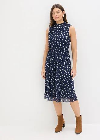 Rochie din jerse fin din mesh • bleumarin înflorat • magazin bonprix