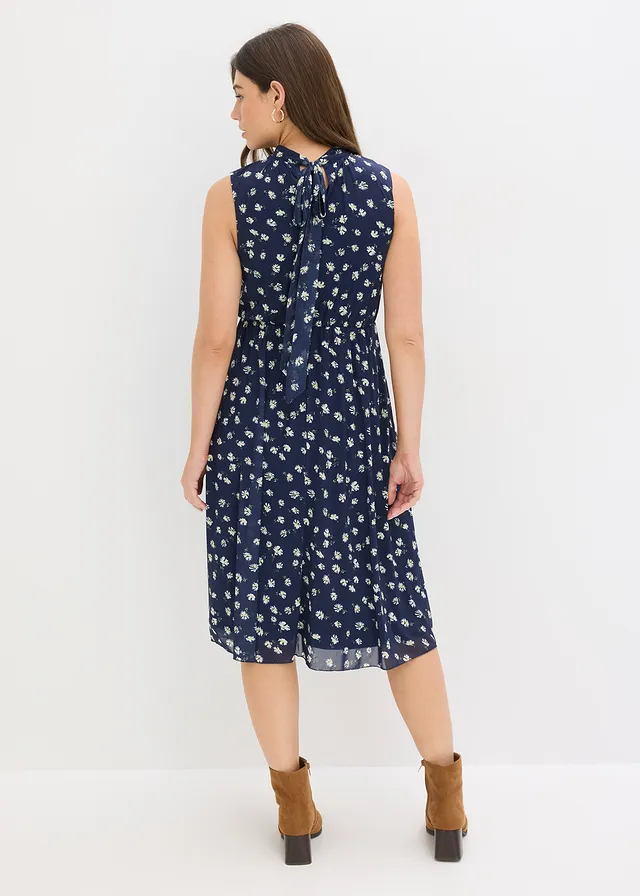 Robe en jersey et mesh fin, Couleur: bleu foncé floral