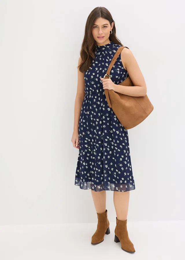 Robe en jersey et mesh fin, Couleur: bleu foncé floral