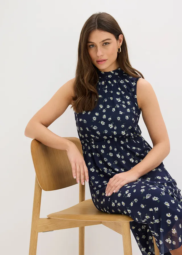 Jersey jurk van fijne mesh • donkerblauw gebloemd • product-page.page-title-suffix