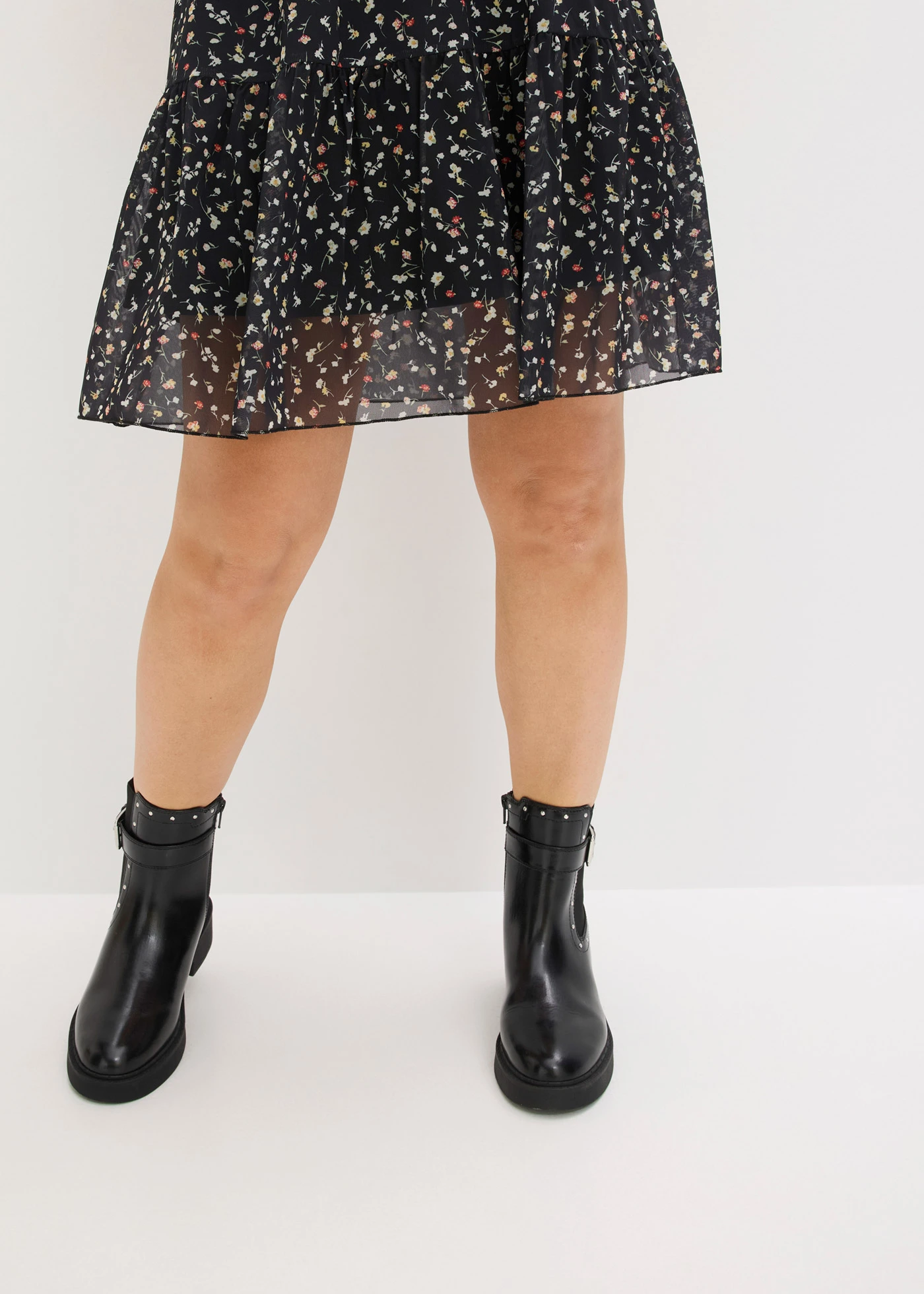 Jersey jurk van fijne mesh • zwart gebloemd • bonprix online shop