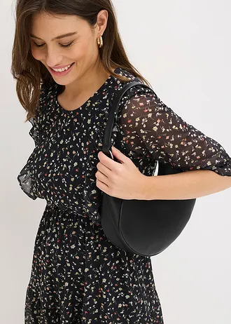 Rochie din jerse fin din mesh • negru înflorat • magazin bonprix