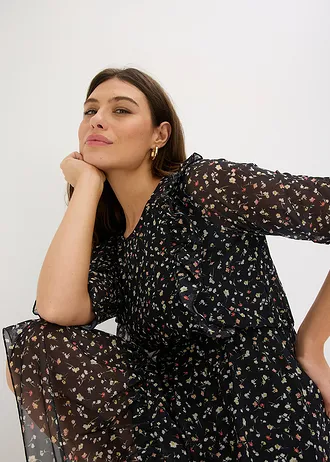 Robe en jersey et mesh fin • noir floral • Boutique bonprix