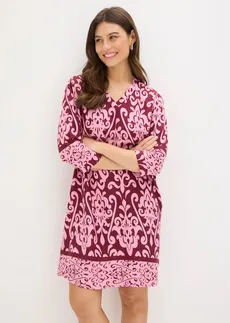 Robe-tunique en viscose fluide, Couleur: rouge érable imprimé