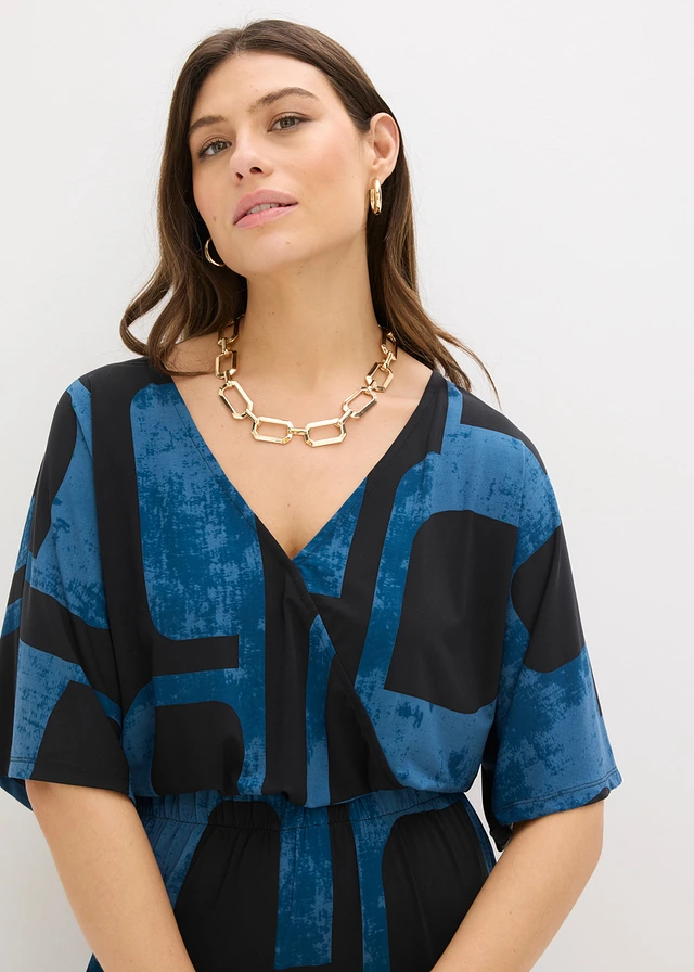 Jersey jumpsuit • zwart/blauwpetrol gedessineerd • product-page.page-title-suffix