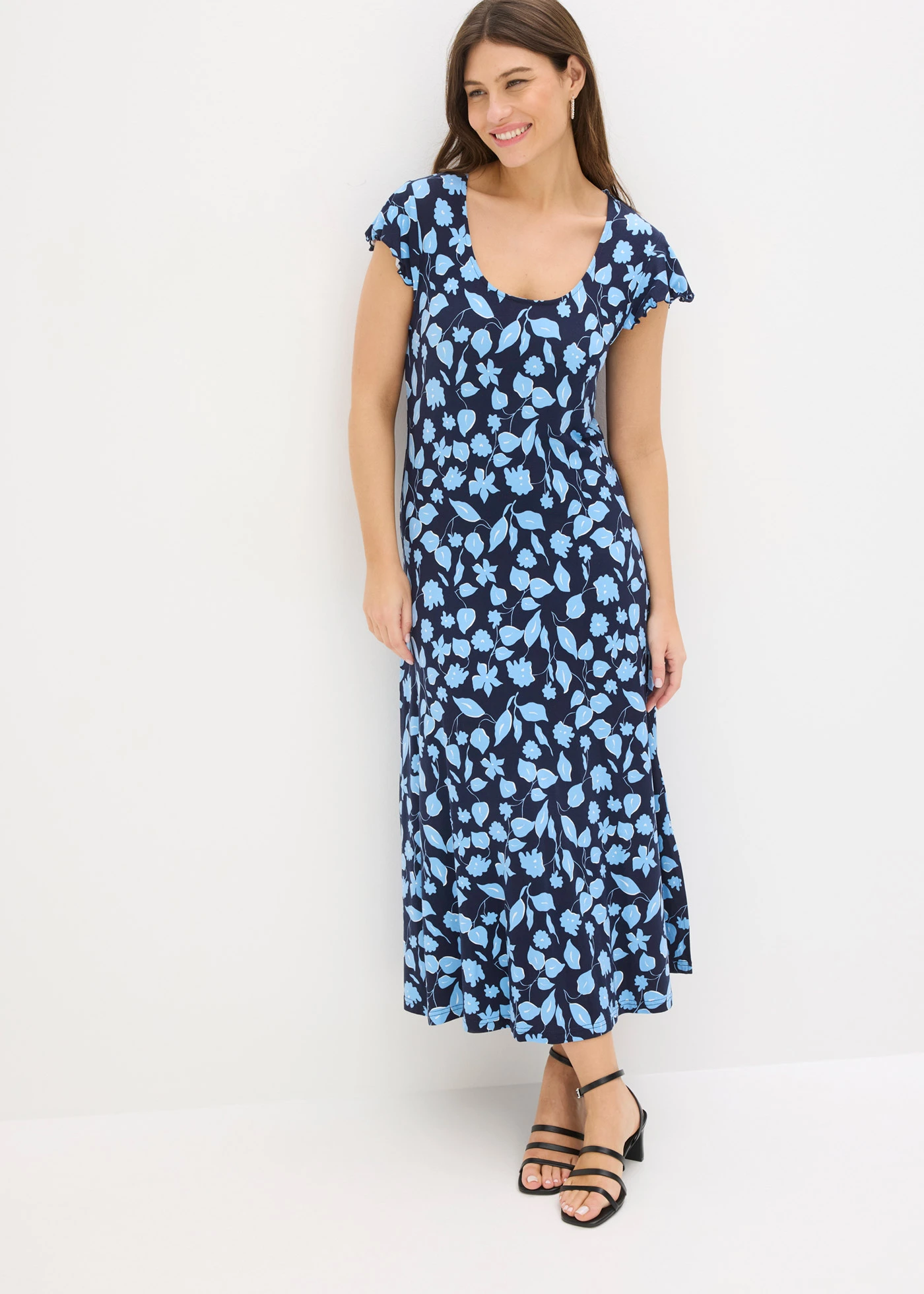 Robe imprimée en jersey viscose • bleu foncé-bleu clair floral • Boutique bonprix