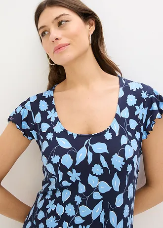 Gebloemde jersey jurk in een zachte viscosemix • donkerblauw/lichtblauw gebloemd • bonprix online shop