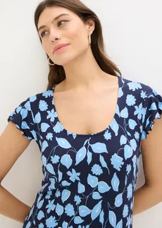 Žerzejové šaty z měkké viskózové směsi s potiskem • tmavě modro-světle modrá s květy • bonprix obchod