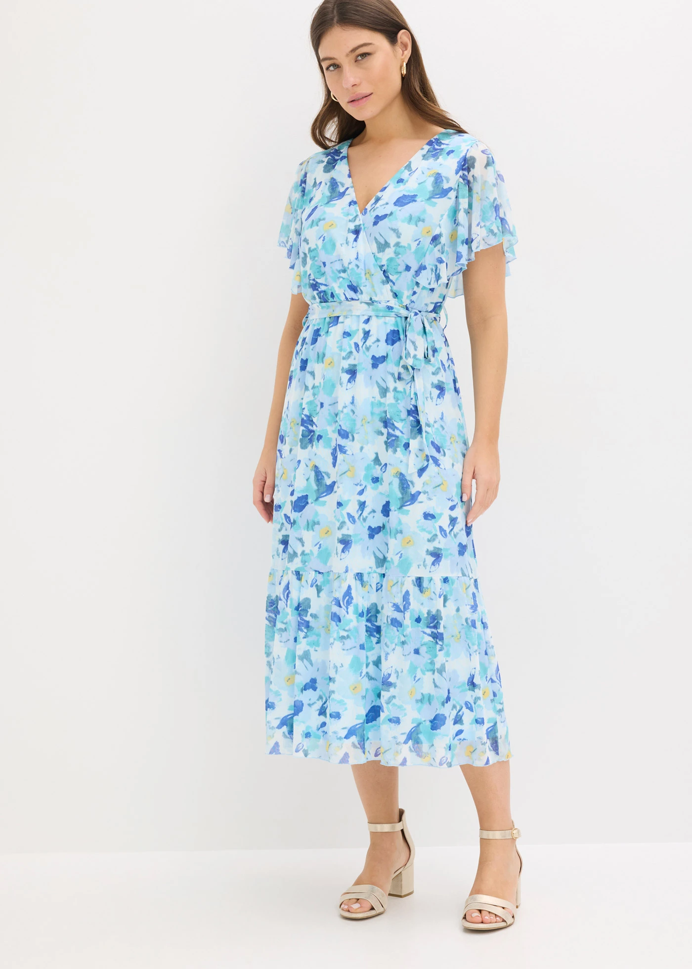 Robe midi en mesh doux • bleu floral • Boutique bonprix