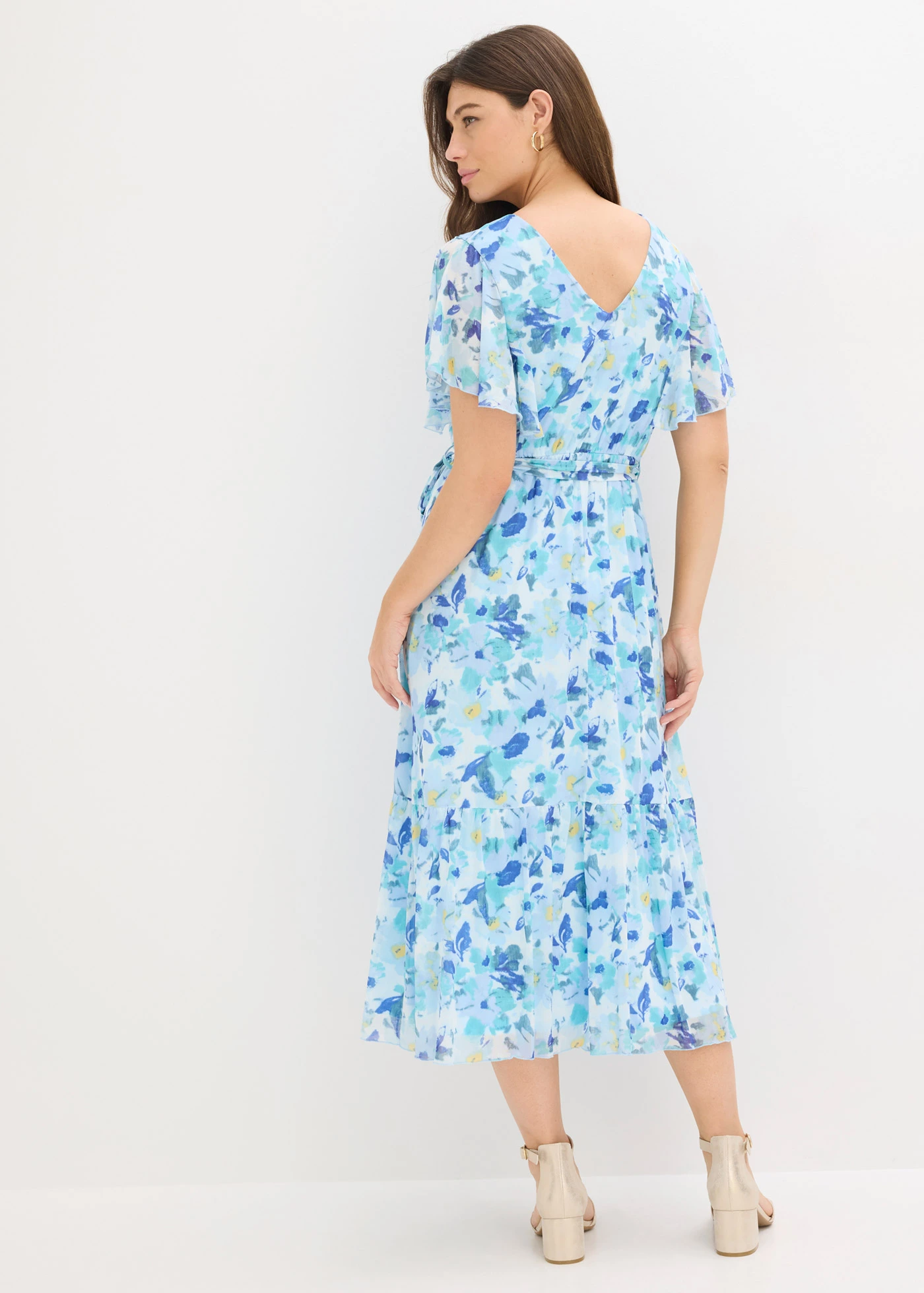 Robe midi en mesh doux • bleu floral • Boutique bonprix