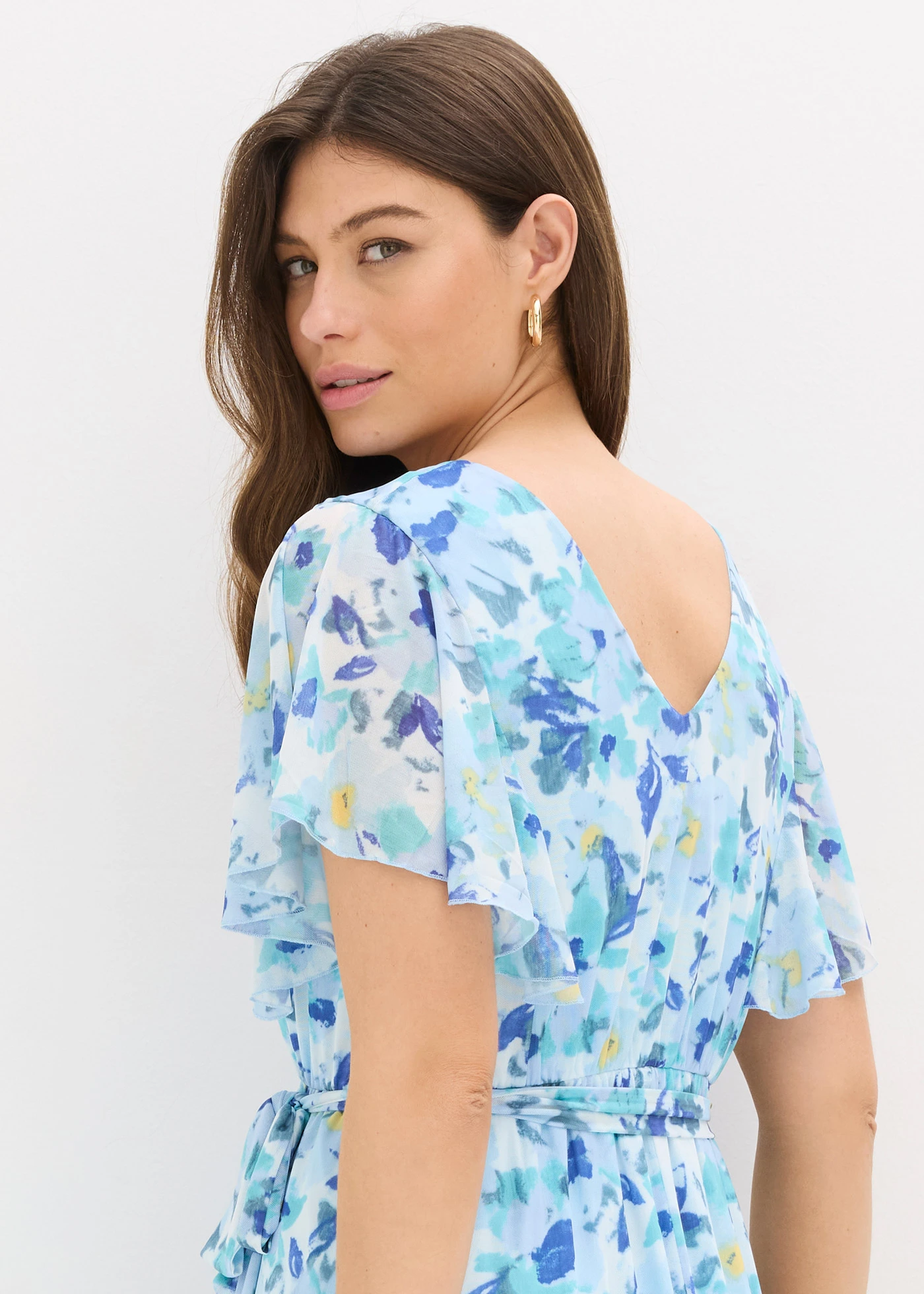 Midi jurk van zachte mesh • blauw gebloemd • bonprix online shop
