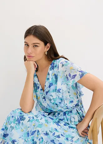 Midi jurk van zachte mesh • blauw gebloemd • bonprix online shop