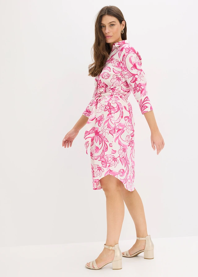 Robe-chemise en coton mélangé, Couleur: blanc/rose floral
