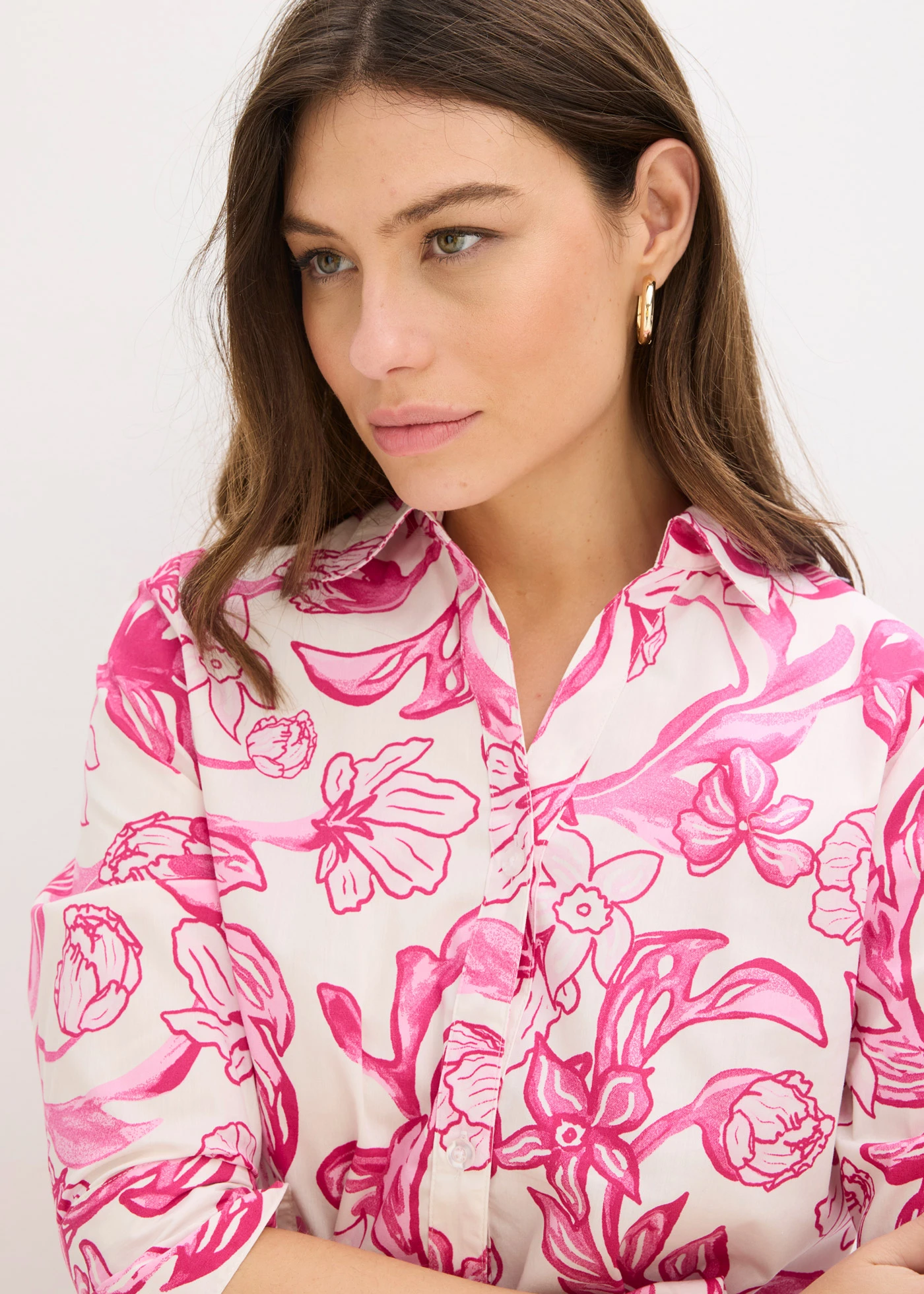 Overhemdjurk in een katoenmix • wit-roze gebloemd • bonprix online shop