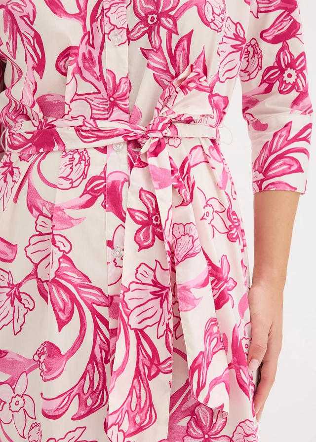 Rochie gen cămașă din amestec cu bumbac • alb/roz floral • magazin bonprix