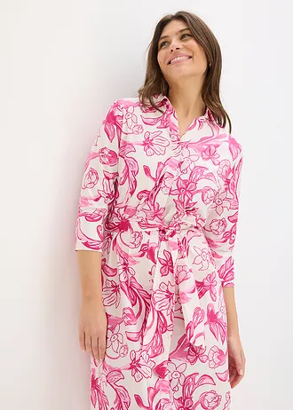 Overhemdjurk in een katoenmix • wit-roze gebloemd • bonprix online shop