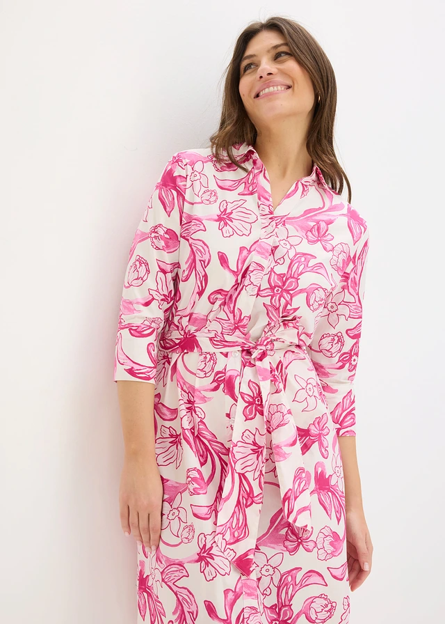 Rochie gen cămașă din amestec cu bumbac • alb/roz floral • magazin bonprix