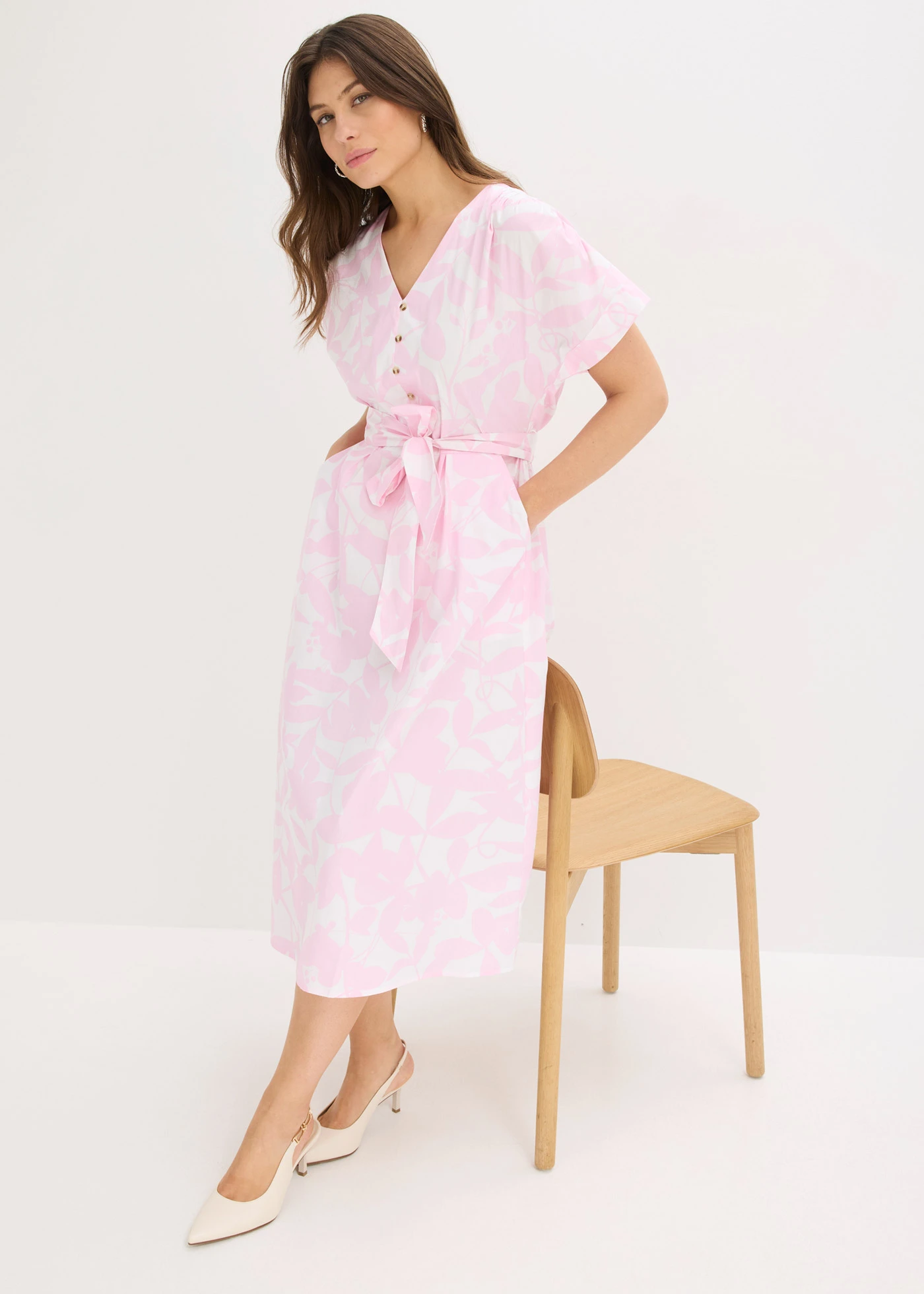 Rochie midi • roz-cristal/alb floral • magazin bonprix