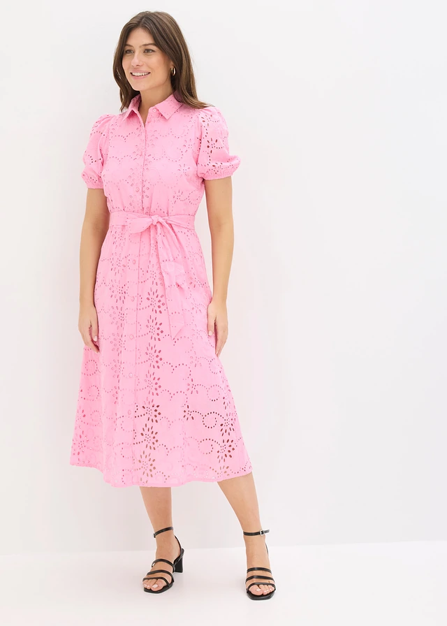 Blousejurk met broderie anglaise borduurwerk, van puur katoen • roze • product-page.page-title-suffix