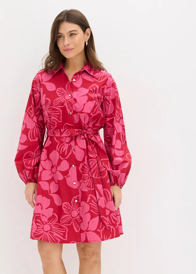 Robe-chemise 100% coton, Couleur: rose vif floral