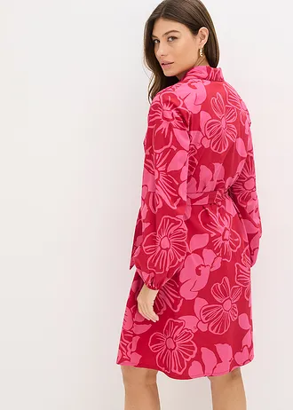 Halenkové šaty z čisté bavlny, barva: pink s květy