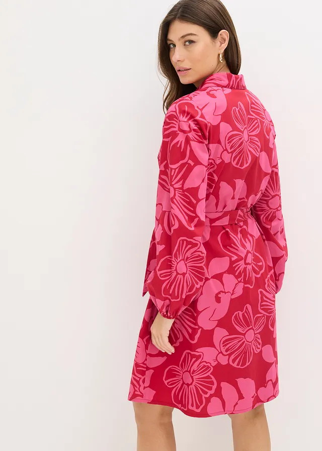 Robe-chemise 100% coton, Couleur: rose vif floral