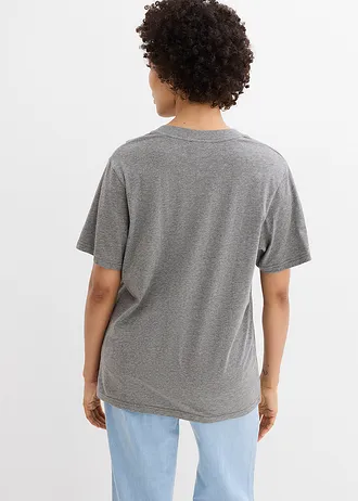 Wijd longshirt met V-hals, korte mouw  (set van 5) • edelsteengroen/wit/grijs gemêleerd/pinklady/saffraangeel • bonprix online shop