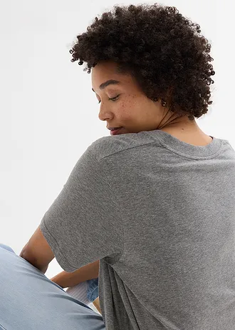 Široké dlhé tričko, V-výstrih (5 ks), krátky rukáv • zelený drahokam/biela/sivá melírovaná/pinklady/šafránovo žltá • obchod bonprix