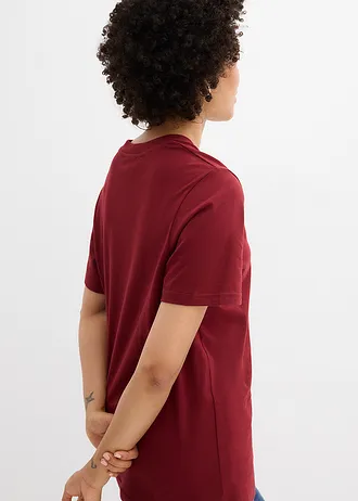 Długi i szeroki T-shirt z dekoltem w serek, krótki rękaw (5 sztuk) • bladozielony+biały+zgaszony różowy+szary melanż+czerwony rubinowy • sklep bonprix