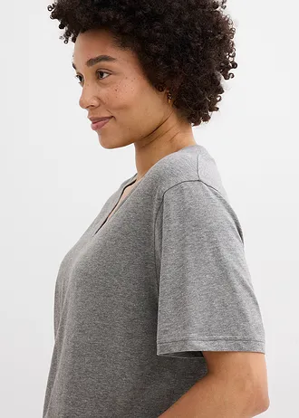 Długi i szeroki T-shirt z dekoltem w serek, krótki rękaw (5 sztuk) • zieleń kamieni szlachetnych+biały+szary melanż+różowy pink lady+żółty szafran • sklep bonprix