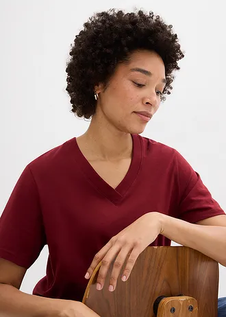 Set de 5 tricouri lungi și largi cu decolteu în V și mânecă scurtă (set de 5 bucăți) • verde pal+alb+roz cenuşiu+gri melanj+roşu rubiniu • magazin bonprix