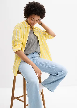 Wijd longshirt met V-hals, korte mouw  (set van 5) • edelsteengroen/wit/grijs gemêleerd/pinklady/saffraangeel • bonprix online shop